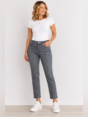 Dolcezza Studded Side Detail Gray Jeans Size 28 Straight Leg Stretch Denim NWT